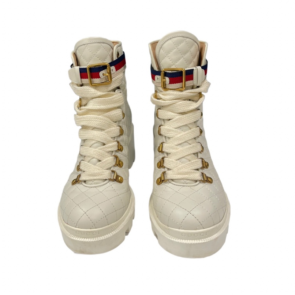 Gucci Sylvie Quilted Calfskin Leather Boots w Web Buckle Women SZ 38.5 / US 8.5 - Picture 3 of 15
